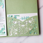 Hosmsua 50PCS Personalized Sage Green Wedding Invitation Pocket with Envelopes, 5.12 x 7.2 Trifold Laser Cut Lace Flora Invitations for Quinceanera Sweet 16 Quince Invitation - Image 7