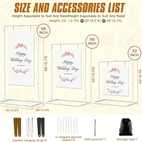 Wedding Welcome Sign Stand, White Sign Holder with Leather Straps - Image 2