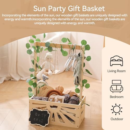 8 In 1 Wooden Baby Shower Crate Closet, Baby Basket with Handle Footprint Kit for Baby Shower Gifts, Baby Shower Wooden Gift Crate, Baby Personailzed Basket for Pregnancy New Parent - Image 3