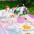 Funnymoom 400 Pcs Gingham Party Supplies for 50 Guests Pink and Blue Paper Plates and Napkins Set Knives Spoons Forks Cups Disposable Dinner Party Cutlery for Gender Reveal Baby Shower Birthday - Image 6