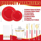Ciaell 175 Piece Red and Gold Plastic Plates for Weddings Parties - Image 2