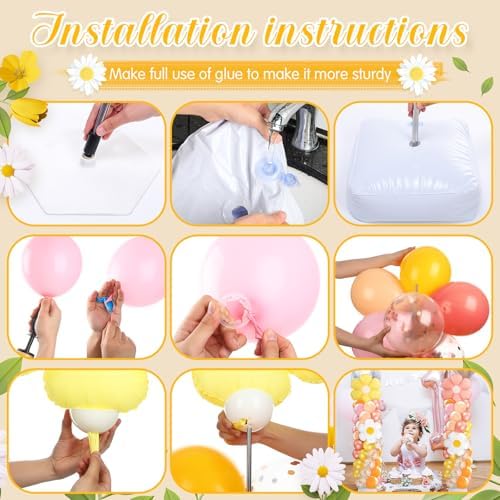 Kasyat 2 Sets Groovy Balloon Column Stand Kit Boho Daisy Macaron Pink Yellow Orange Pastel Retro Flower Balloons Arch Garland Kit for Baby Shower Birthday Wedding Hippie Flower Party Decoration - Image 4