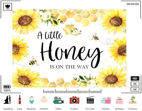 Trykid 8x8ft Sunflower Baby Shower Backdrop A Little Honey is on The Way Photography Background Yellow Floral Honeycomb Gender Reveal Party Decoration Photoshoot Studio Props Fabric - Image 3
