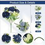 Mixed Navy Blue Artificial Flowers 12 Bundles Silk Floral with Stems - Image 2