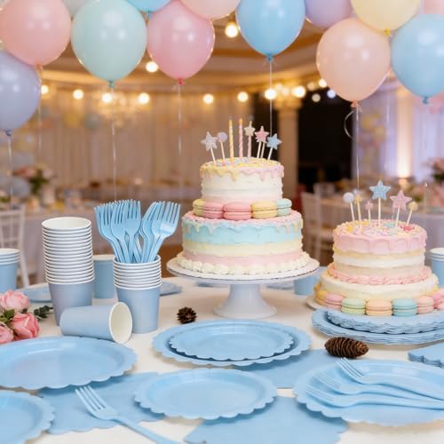 200Pcs Light Blue Party Plates and Napkins, 9’’and 7’’ Disposable Scalloped Baby Blue Paper Plates Cups Napkins Forks Set Party Supplies for Birthday, Wedding, Baby Shower Party Decorations, Serves 40 - Image 6
