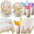 Ceenna 452 Pcs Easter Party Supplies for 50 Guest, Pastel Easter Bunny Paper Plates Napkins Cups Tablecloth Cutlery Straw Disposable Tableware for Rabbit Baby Shower Wedding Birthday Party Decoration by Ceenna