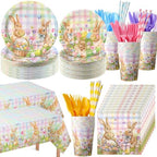 Ceenna 452 Pcs Easter Party Supplies for 50 Guest, Pastel Easter Bunny Paper Plates Napkins Cups Tablecloth Cutlery Straw Disposable Tableware for Rabbit Baby Shower Wedding Birthday Party Decoration by Ceenna