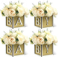 Baby Shower Boxes Decorations 4Pcs Wood Baby Blocks with Printed Baby Letter, Gold Baby Shower Centerpieces for Table, Gender Reveal Neutral Baby Shower Supplies by MASTRON