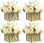 Baby Shower Boxes Decorations 4Pcs Wood Baby Blocks with Printed Baby Letter, Gold Baby Shower Centerpieces for Table, Gender Reveal Neutral Baby Shower Supplies by MASTRON