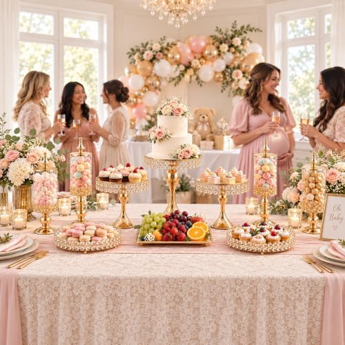 Wedding Crystal Cake Stands, 10Pcs Metal Dessert Pedestal with Mirror - Image 6