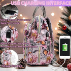 Diaper Bag Backpack for Dad and Mom with USB Charging Port Stroller Straps and Insulated Pocket,army military Travel Nappy Backpack for Daddy/Mommy (Grey Pink Flower Pattern) - Image 3