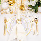 WELLIFE 300Pcs Gold Dinnerware Set for 50 Guests, Gold Rim Plastic Plates Disposable, 50 Dinner and 50 Salad Plates, 50 Cups, 50 Silverware Set for Party - Image 5