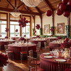 4 Pack 132 Inch Burgundy Round Tablecloth, Fitted Tablecloths for 6 FT Round Tables, Spandex Table Cover with Table Skirt for Wedding Photography Party Professional Events Juneteenth Decorations - Image 6