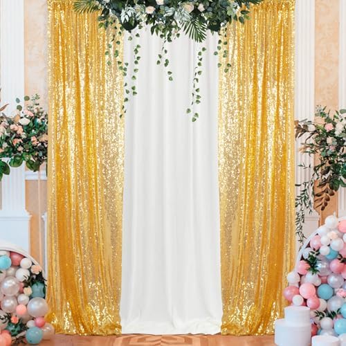 4 Panels 2FTx8FT Gold & Silver Sequin Backdrop Curtain | Sparkling Party Decor | Photo Booth Background for Events, Weddings, and Celebrations - Image 4