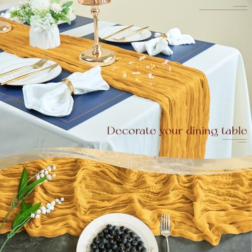 Sioloc Yellow Cheesecloth Table Runner Fall Autumn Decor for Home 10ft Table Cloth for Wedding Birthday Party Halloween Thanksgiving Decorations - Image 4