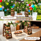 Wooden 3 Tier Cupcake Stand with Swing, String Lights, Rose Vine Decor - Image 5