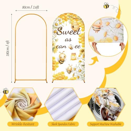 148 Pcs Sweet As Can Bee Baby Shower Decorations Balloon Metal Arch Backdrop Stand and Cover Set Decor Yellow and Gold Balloon Arch Kit Bee Baby Shower Gender Reveal Birthday Party Supplies - Image 4
