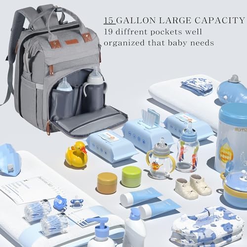 Diaper Bag Backpack with Changing Station, Grey - Image 2