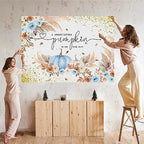 Mocsicka Pumpkin Backdrop for Girl Boy Autumn Fall Baby Shower Party Decorations Boho Blush Floral A Little Pumpkin is On The Way Baby Shower Cake Table Banner (Blue, 10x8ft(120''x96'')) - Image 5