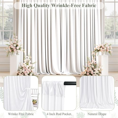 10x10ft Wrinkle Free White Backdrop Curtain for Parties, Soft Wedding White Curtain Backdrop, Polyester Photo Backdrop Drapes for Birthday Party Baby Shower Photography Background - Image 4