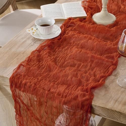 3 Pack Terracotta Fall Cheesecloth Table Runners, 120 Inch 10Ft Orange Gauze Table Runner for Wedding Birthday Party Baby Shower Decorations - Image 3