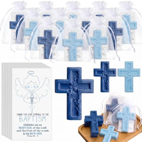 50 Pack Cross Scented Soap Baptism Favors with Cards Bags Guest Gifts,Blue by Swiffen