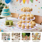 J JOYSAY Chess Checkerboard White Light Purple Pattern Acrylic Cupcake Stand 3 Tier Dessert Table Display Set Clear Cake Stands for Party Wedding Baby Shower Decorations Easy Assembly Pastry Tower - Image 7