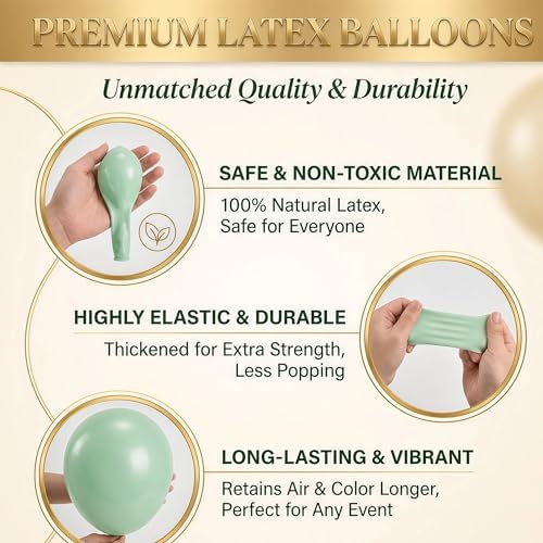 Hiins 2 Set Sage Green Gold Party Balloon Column Kit For floor Decor - Image 5