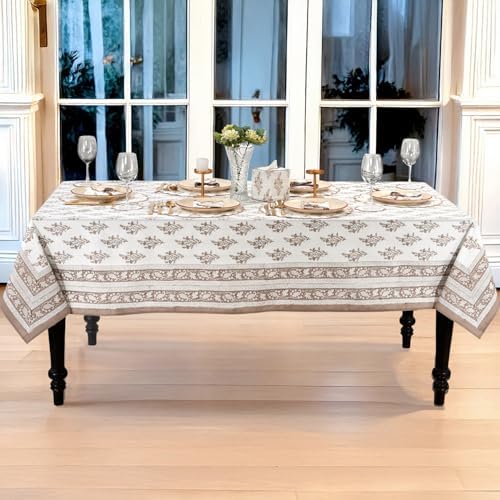 Ridhi Block Print Quiet Earth Square Cotton Tablecloth 60" x 60" Reusable Table Cover Decorative Everyday Use for Dining, Farmhouse, Home Gift for Spring, Easter, Valentine - Image 7