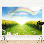 15x8ft Spring Backdrop Rainbow Cauliflower Field Photography Background Floral Green Grass Blue Sky Nature Scenery Kids Birthday Banner Decorations Baby Shower Portrait Photo Booth Prop - Image 4