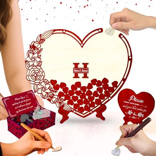 Personalized Wedding Guest Book Alternative Wooden Drop Box Heart Chips by GIFTSH0PBYHELEN