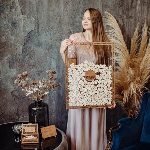 Wedding Guest Book Alternative Heart Frame Personalized Acrylic Sign Rustic Wooden Wedding Sign Guest Book for Wedding Reception,Anniversaries,Baby Showers,Decorative Plaques (25x40cm90hearts) by Unknown