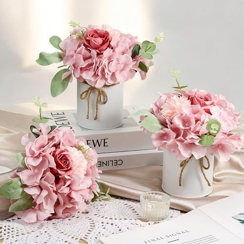 Auihiay 10PCS Flower Centerpieces for Tables, Pink Hydrangeas and Roses - Image 4