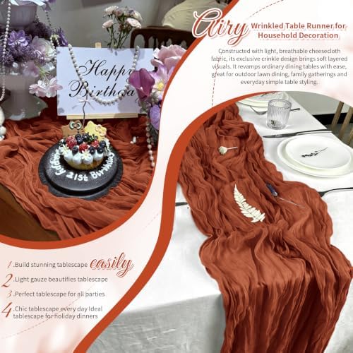Terracotta Boho Cheesecloth Table Runner 12 Pack 17x108 Inch Sheer Gauze - Image 7