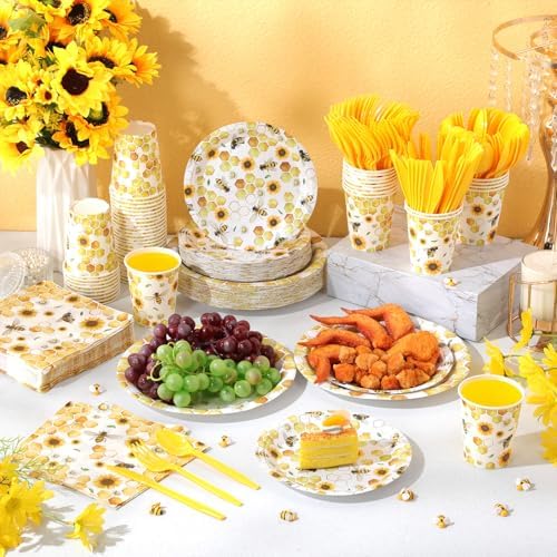 Pickmesh 400 Pcs Bee Sunflower Birthday Party Supplies Plates Serve 50 - Image 6