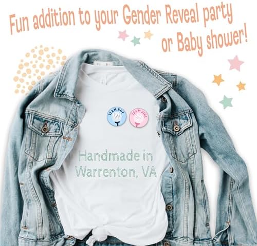 Team Boy and Team Girl golf theme gender reveal pins with pink and blue. Set of 20 pins. Set includes 10 Team Boy and 10 Team Girl, 2.25 inch sturdy pinback buttons. - Image 3