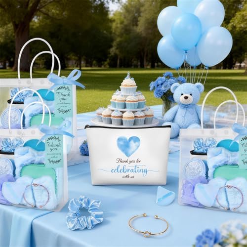 79 Pcs Baby Shower Game Prizes for Winners, Spa-Inspired Gift Set with "Thank You"-Makeup Bag, Jewelry Box, Eye Mask & Gift Bags for Baby Shower Game Prizes Wedding Bridal Shower Favors (Blue) - Image 6