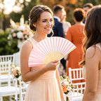 Paper Hand Fans, 8.3 Inch Foldable Handheld Fans for Wedding Favors, Party Decorations, Bridal Shower, Baby Shower, Summer Cooling, Decoration Fan(Pink-50) - Image 3