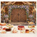 9x6ft Country Wedding Backdrop Purple Lavender Wisteria Flower Wooden Barn Door Western Photography Farmhouse Birthday Baby Shower Anniversary Bridal Party Banner Photo Booth Props Background - Image 2