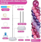 2 Sets Adjustable Balloon Column Stand Kit with Bases（Pink and Purple） - Image 2