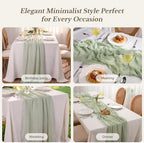 Goodluck 6 Pack Sage Green Cheesecloth Table Runner 35" x 120" Extra Wide - Image 5
