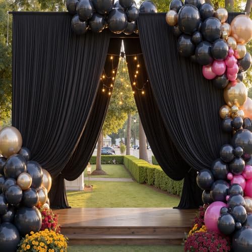 10ftx12ft Wrinkle Free Black Backdrop Curtain for Wedding Parties, 2 Panels 5x12 ft Long Silky Polyester Fabric Backdrop Drapes Black Photo Back Drop Cloth for Birthday Photography Background - Image 2