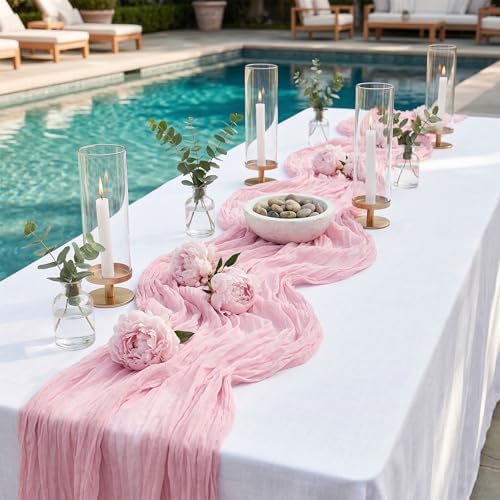 20 Pack Light Pink 17 x 108 Inch Cheesecloth Table Runner - Boho Gauze Sheer Fabric for Wedding Baby Shower Party Home Decor - Image 3