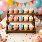 3-Tier Rustic Wood Cupcake Stand & Dessert Display Riser with Handles - Image 2