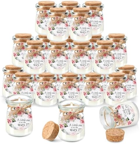Threlaco 20 Pcs Flower Baby Shower Favor Candle Glass Jar by Threlaco