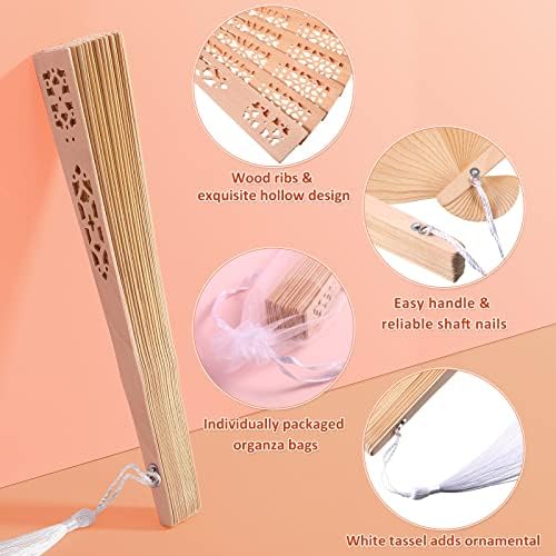 Qunclay 60 Pcs Wooden Hand Fans for Wedding Guest Favors,Delicate Style - Image 6
