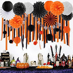 Black Orange White Halloween Party-Decorations - Paper Lanterns Fan,Tissue Flower Pom Poms Streamers,Honeycomb Balls,Graduation 2025 Birthday Wedding Baby Bridal Shower Decor Lasting Surprise - Image 5