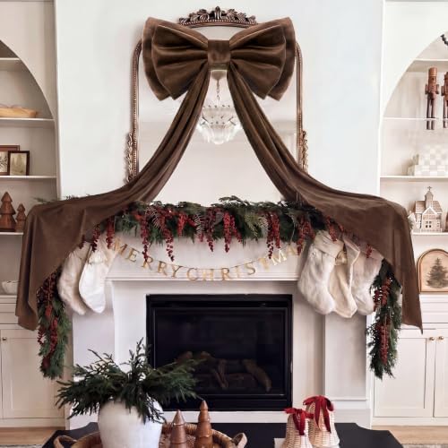 Wavwavw Christmas Giant Velvet Bow Decor Dark Brown Big Bow, 75 x 18 Inches - Image 2