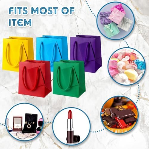 Sherr 100 Pcs Multicolor Mini Paper Gift Bags with Handles, White Tags - Image 5