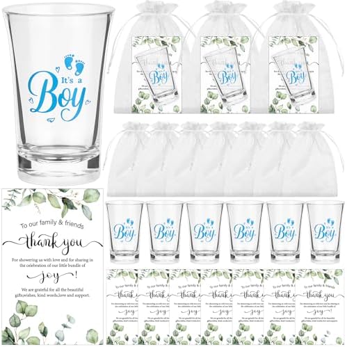 60 Sets Baby Shower Favors for Guests Acrylic Shot Glasses Boy Girl Theme Party Gift with Clear Shot Glasses Thank You Card Organza Bag Tea Party Favor Thank You Gifts for Gender Reveal(Boy) by Unknown